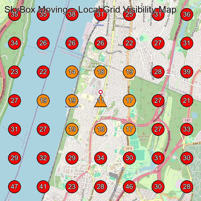SkyBox Moving GeoGrid visibility map for Moving And Storage Service in Yonkers